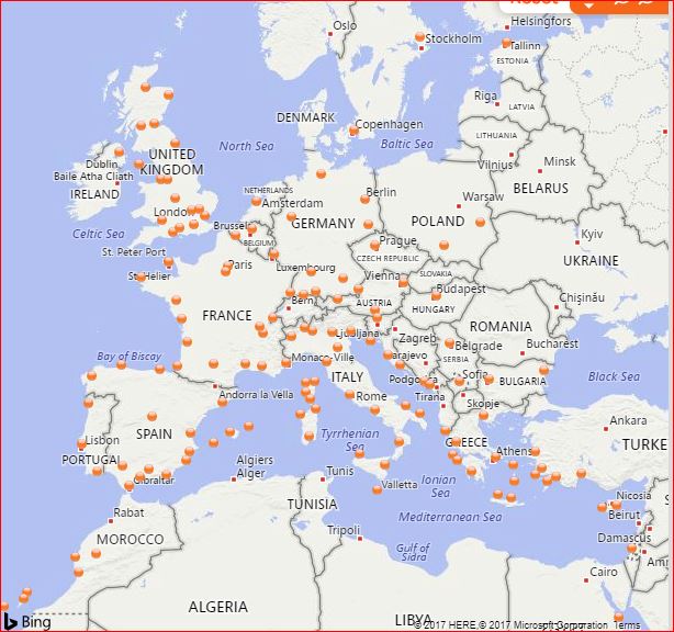Map of Easyjet destinations