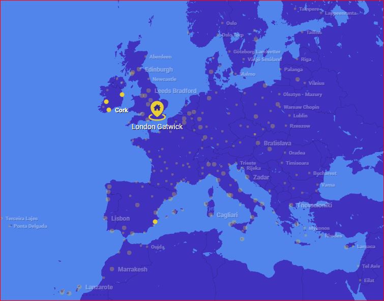 Map of Ryanair destinations